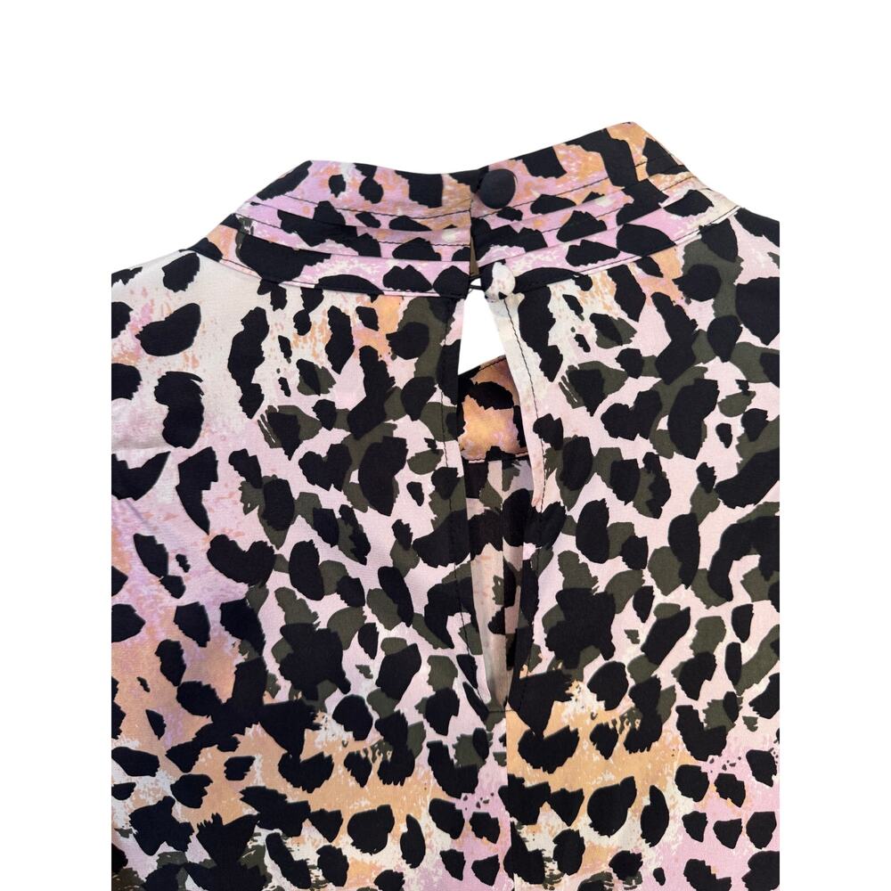 VERONICA BEARD Lety Leopard Print Stretch Silk Blouse Size 6 Watercolor Lilac - Picture 13 of 14